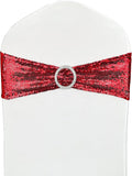 Sequin Chair Sashes Stretch Chair Bands Spandex Polyester Bows for Party Hotel Wedding Banquets Decoration - 6 Pcs Red