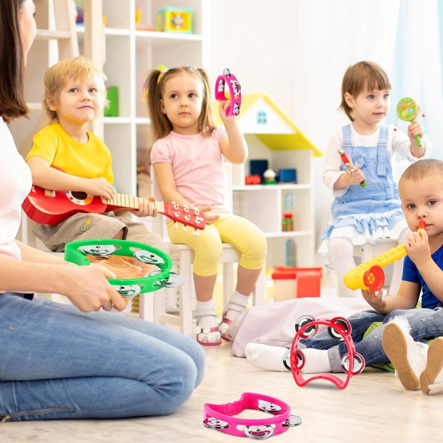 36PCS Multicolored Tambourines for Kids - 4 Bells Handheld Musical Instruments and Noise Makers Perfect for School Supplies Church Kindergarten Weddings Christmas Parties and Group Performances