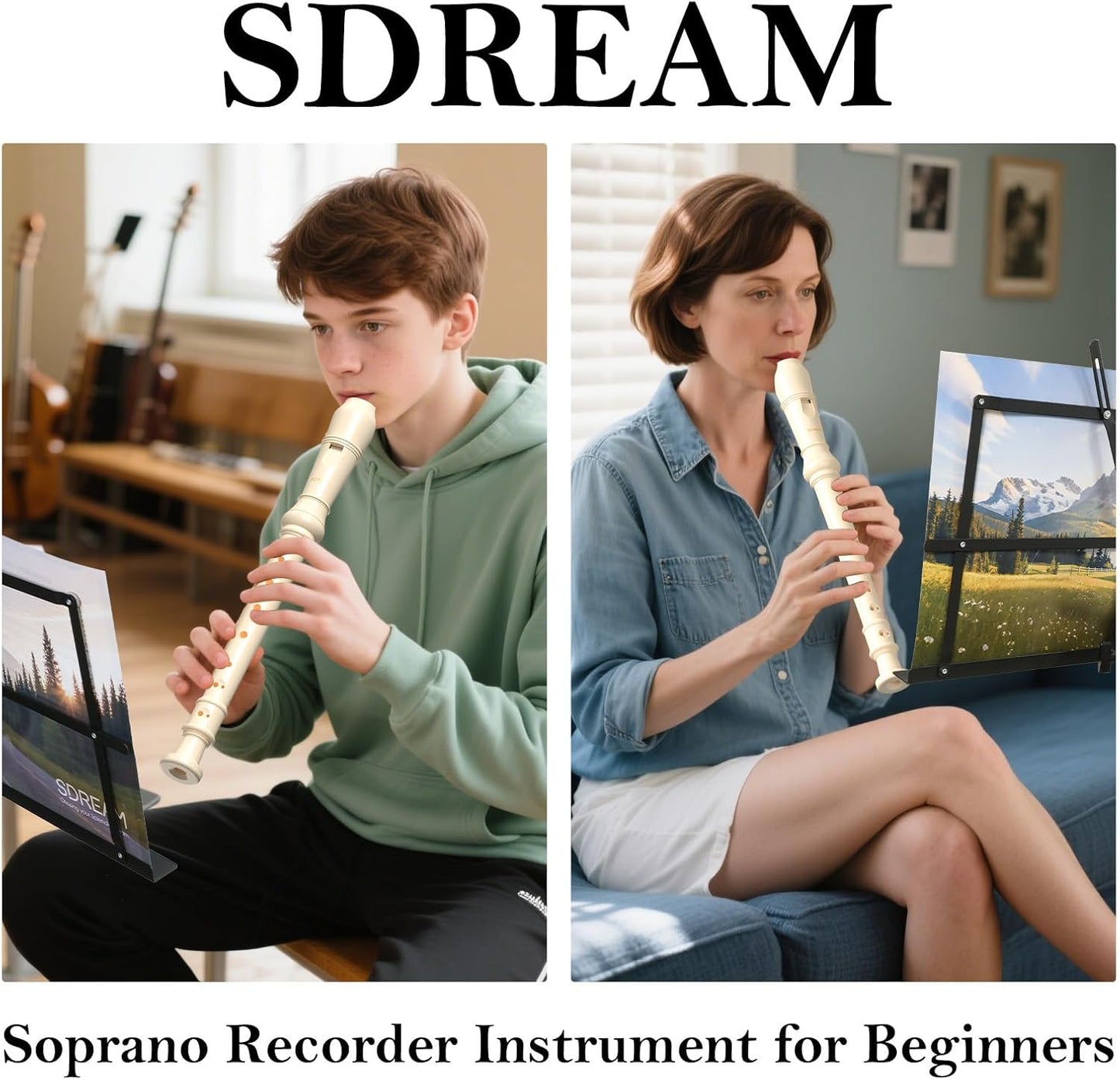 SDREAM Soprano Recorder Instrument for Kids Beginners&Student,8 Hole German Fingering Recorder Flute with Cleaning Rod & Leather Bag (White)