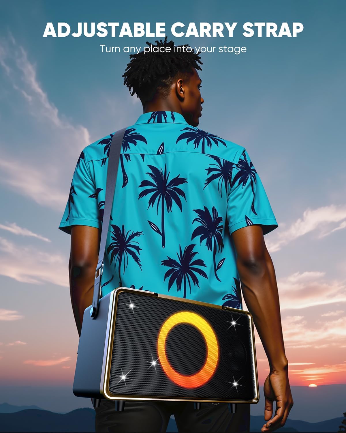 GFEEN Portable Bluetooth Speaker: 200W Peak, 15H Playtime, Wireless Speakers with Microphone, 5″ Subwoofer, Loud Sound, Light Show, Fast Charging for Outdoor, Party, Backyard(Gold with 2Mic)