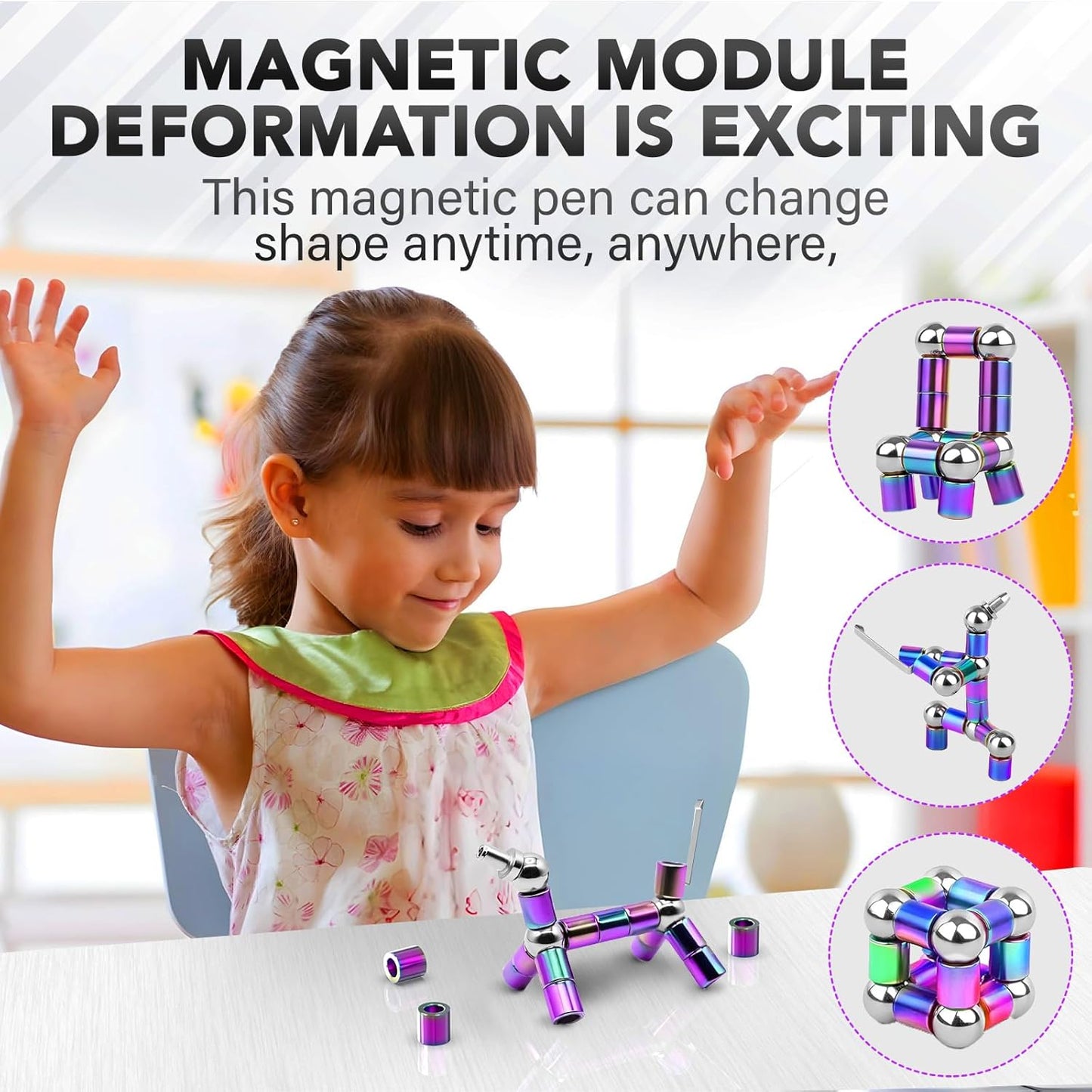 Magnetic Fidget Pen - Perfect Writing and Spinner Magnet Toy Combination, Figette Figit Pen with 13 Magnetic Rings, Ideal Office Study Gift for Kids 8+, Teens & Adults with ADHD(Colorful)