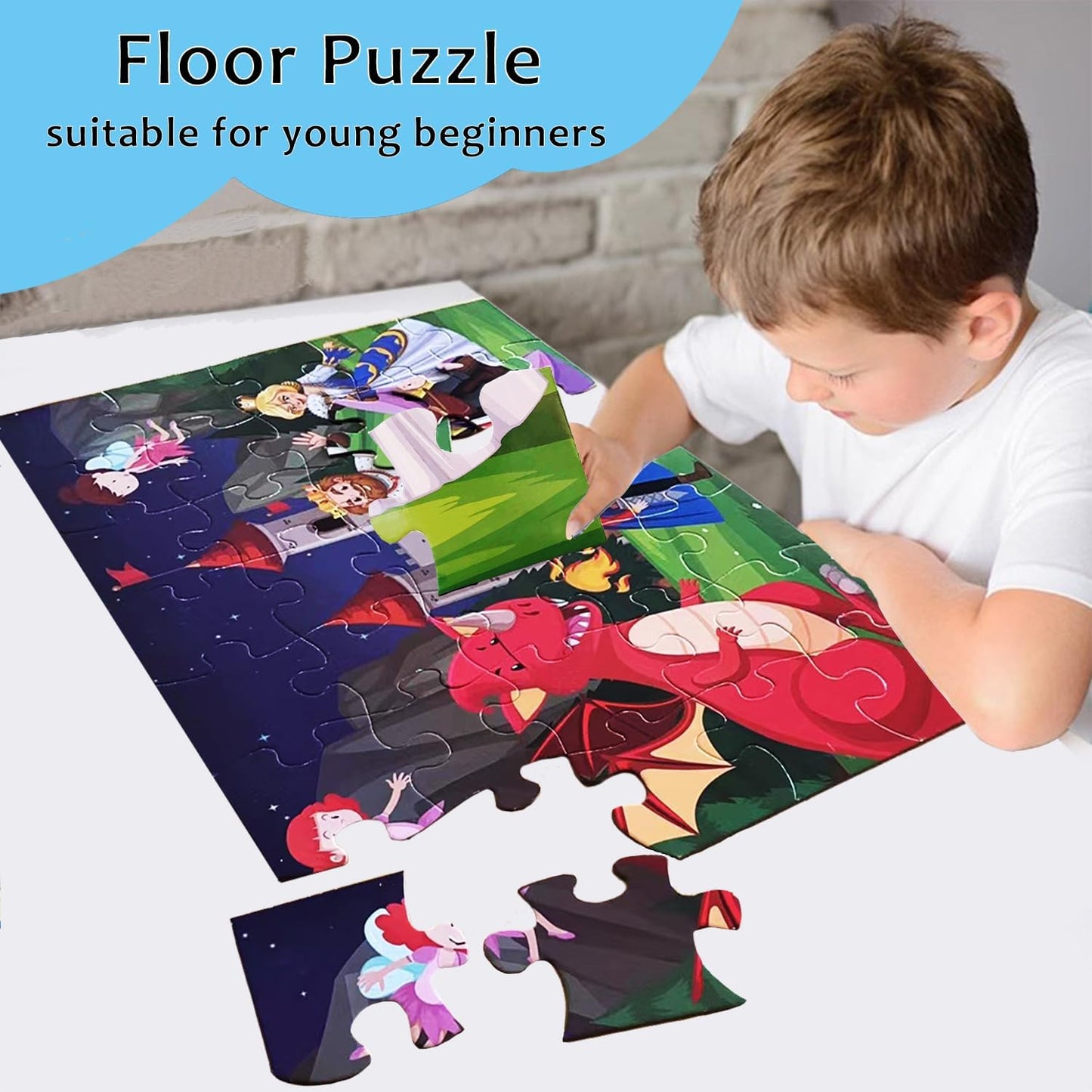 Jumbo Fairy Tales Floor Puzzle for Kids, Large Jigsaw Puzzles 35 Piece for Kids Ages 3-5,Preschool Learning & Education Toys, Gifts for 4-8 Year Old Boys and Girls (Kingdom Story)