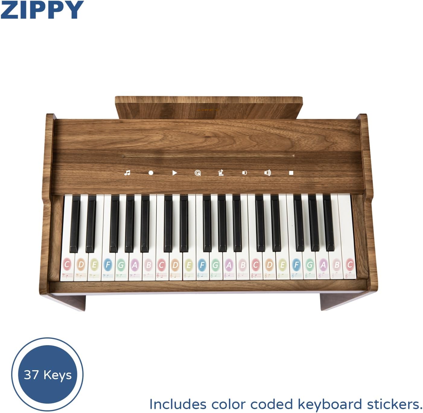 ZIPPY Kids Piano Keyboard, 37 Keys Digital Piano for Kids, Touch Sensitive Control Panel, Built-in Songs, Volume Adjustable, Music Educational Instrument, Wood Piano for 3+ Girls and Boys(Walnut Plus)