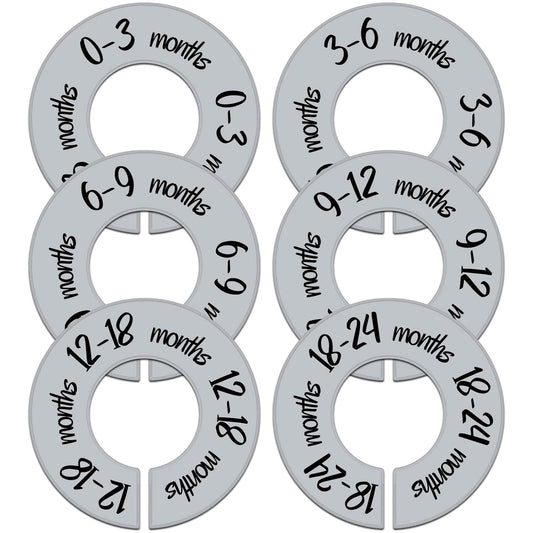 Pro Goleem Baby Closet Dividers Gray Baby Closet Organizer for Nursery Baby Clothes Size Age Dividers Fits 1.5" Rod 6 PCS