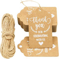 100 Pcs Kraft Paper Tags, Thank You for Celebrating with Us Tags with 20 Meters Jute Twine for Wedding Thanksgaving Christmas Party Arts and Crafts DIY Favor
