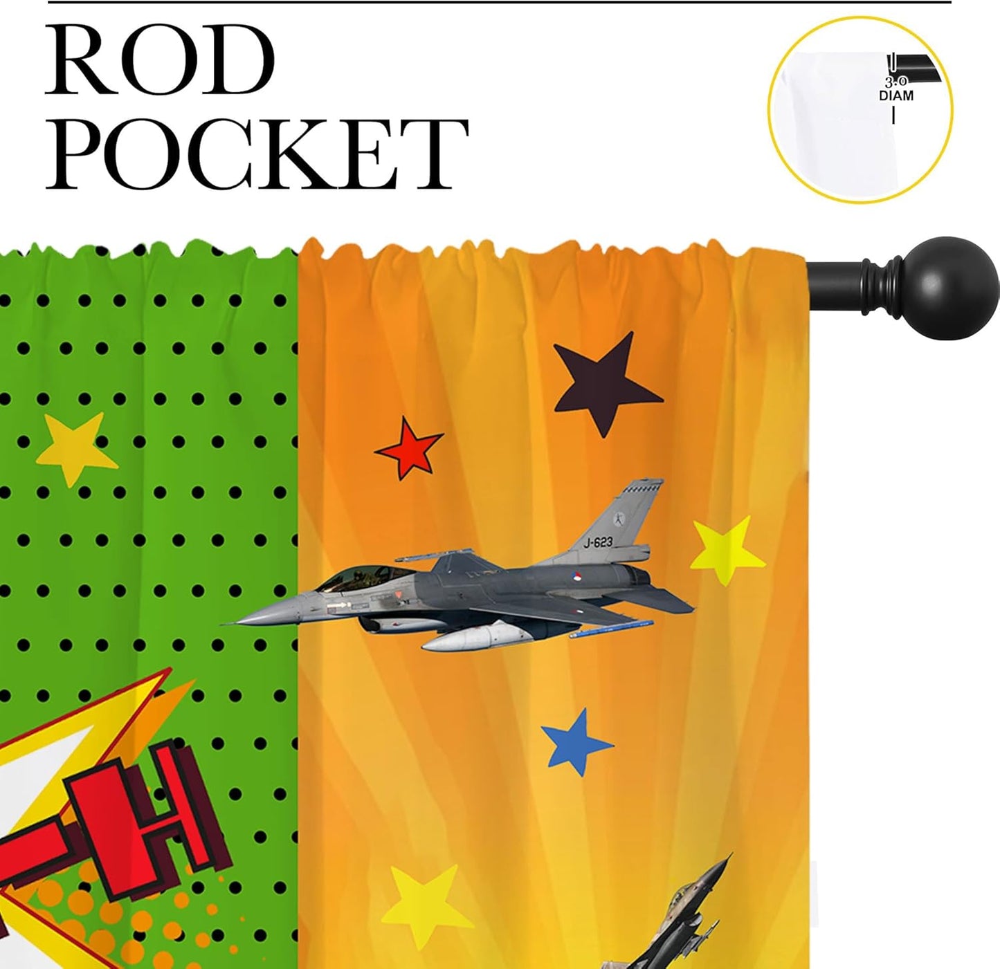 Superhero Rod Pocket Blackout Curtains for Boy Girl Bedroom, City War Explosion Comics Art Thermal Insulated Home Window Drapes for Living Room Darkening, 55x63 inch