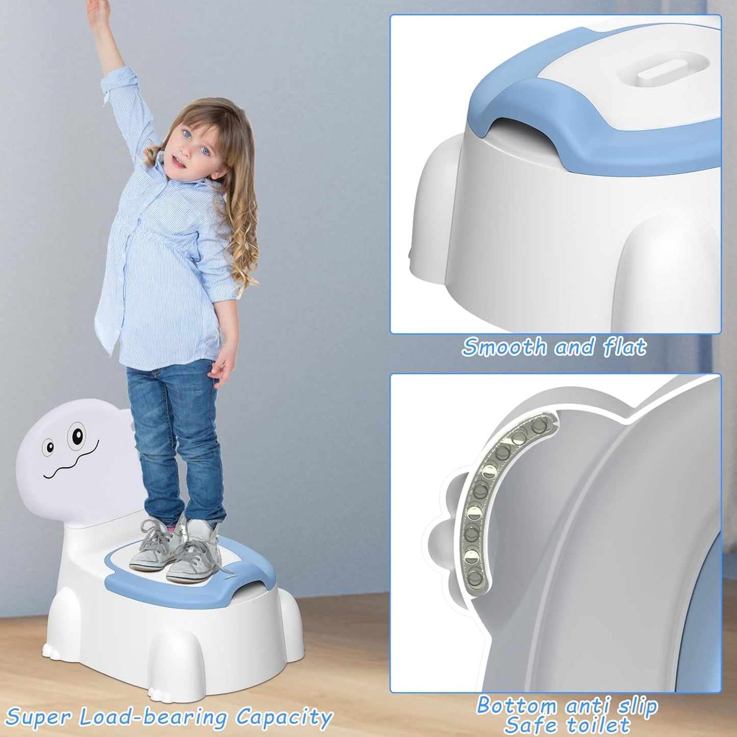 Potty Seat Baby Training Chair Boys Girls Toddler Dinosaur Comfortable children 1-5 years old Baby toilet Animal seat with lid back potty trainer (indigo)