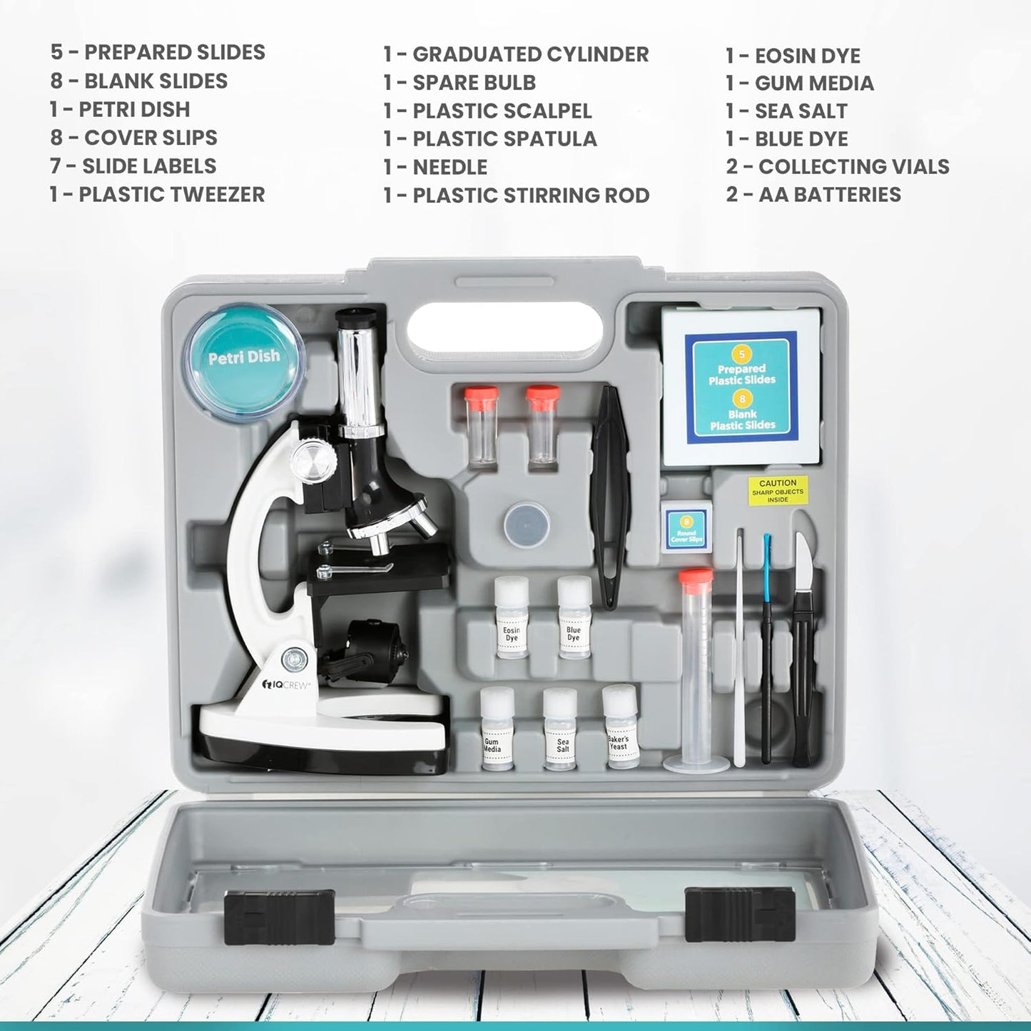 AMSCOPE-Kids 120X-1200X White Metal Arm Starter Kids Student Microscope Kit with Water Purification Activity Kit and Experiment Cards - M30-ABS-KT2-W-KVB1