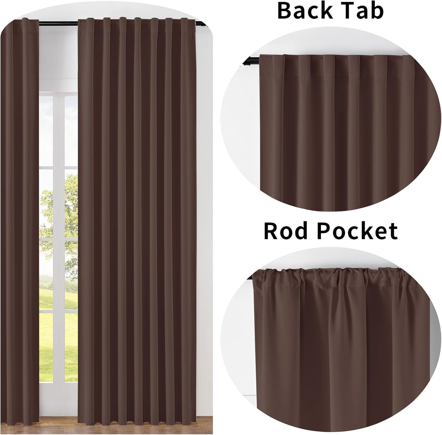 Joydeco Custom Blackout Curtains for Bedroom, 1 Panel Room Darkening Curtains & Drapes for Living Room Window Rod Pocket Back Tab (Custom Size,Chocolate)