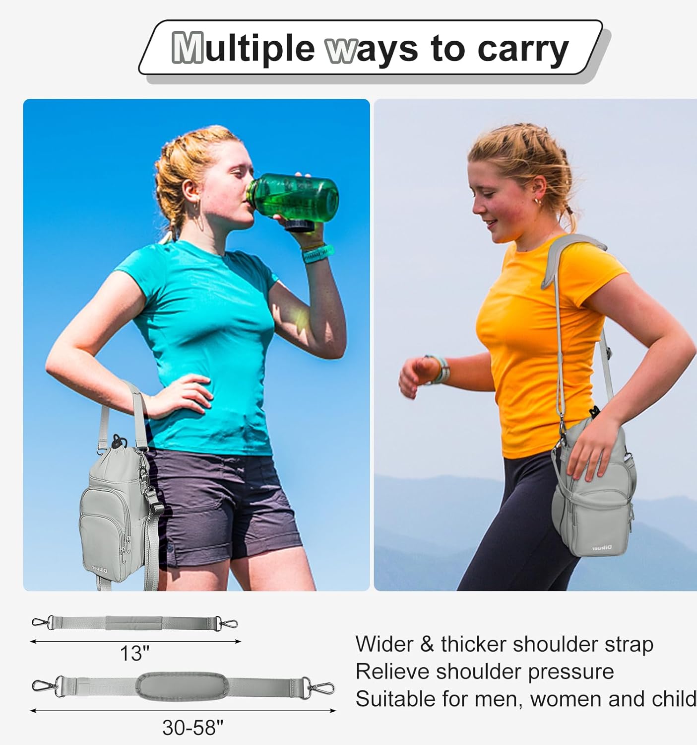 Water Bottle Holder with Strap, 4 Big Pockets with Compartment, 24oz/32oz/40oz Crossbody Water Bottle Carrier Bag