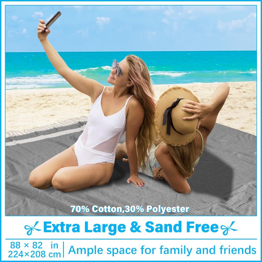 Oversized Turkish Beach Towel Blanket XXL Cotton Sandproof Towels Boho Woven Extra Large Big Sand Free Giant Throw Thick Blankets Huge Quilt XL Picnic Camping Necessities Cloud For Adult Gifts Black