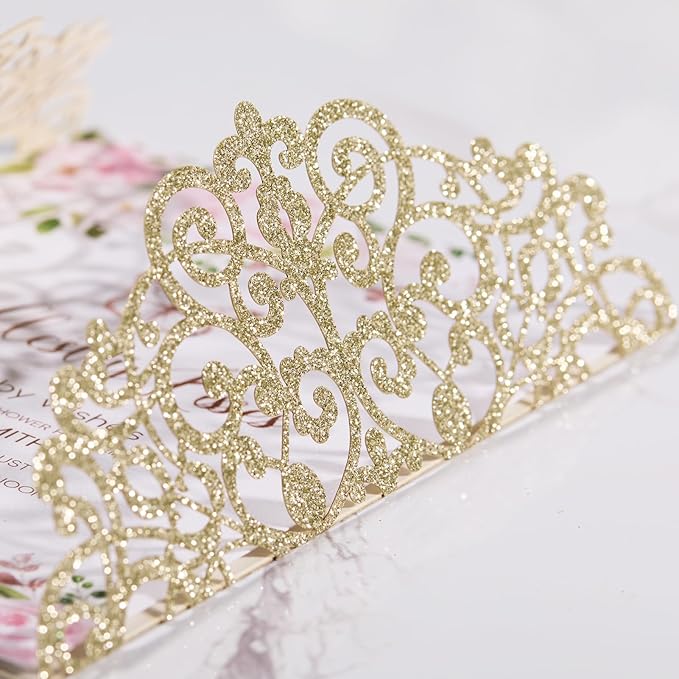 50Pcs Gold Glitter Laser Cut Wedding Invitation with Envelopes RSVP Cards and Ribbons Blank Card Invitaciones Para 15 Años Personalizados Quinceañera Baby Shower Party Invites