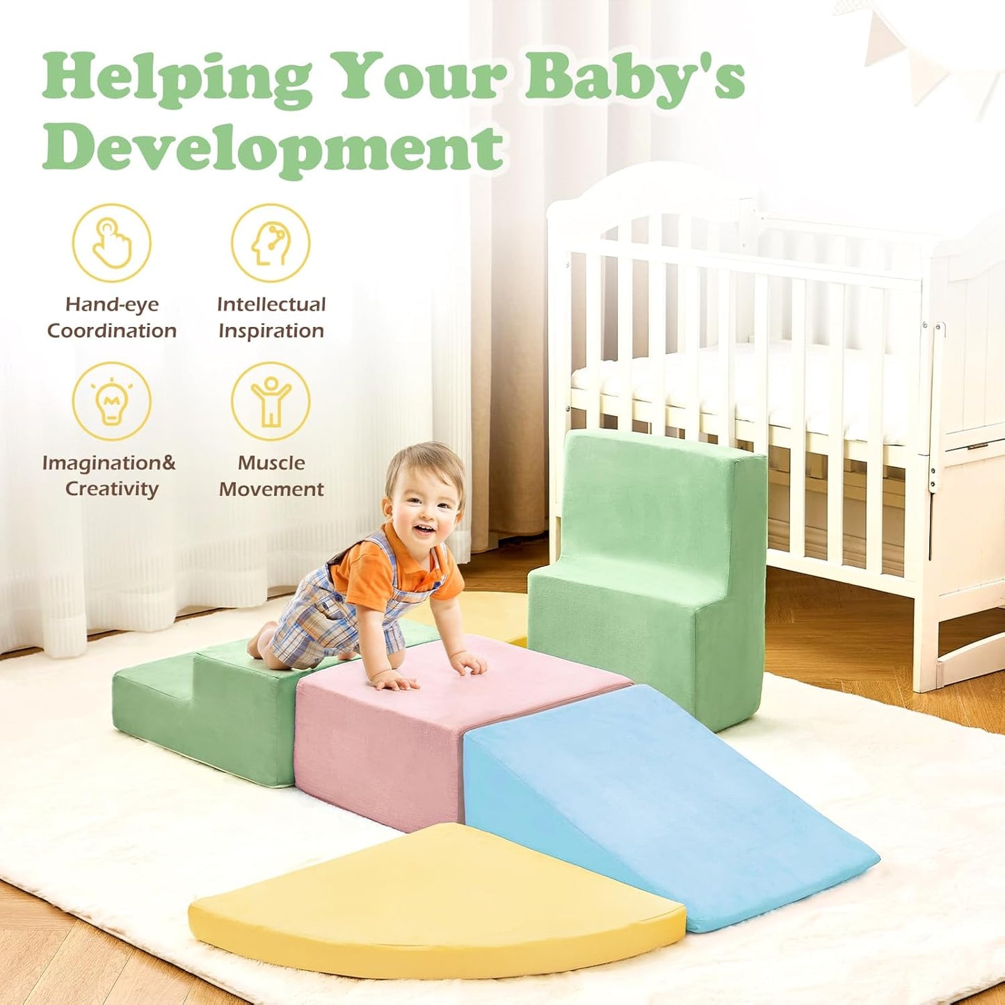 6 Pieces Climbing Toys for Toddlers, Climb & Crawl Soft Foam Block Activity Play Set, Foam Play Gym Climbing Blocks, Toddler Climbing Toys Indoor, Soft Foam Blocks for Kids Crawling and Sliding