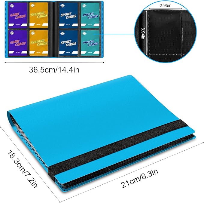 4 Pocket Card Binder for Trading Card, 160 PockeCard Folder Ablum for Cards Collection for Sports Cards, Baseball Cards, Game Cards, Mini TCG Binder Fit for MTG, Gift for Card Collector (Blue)