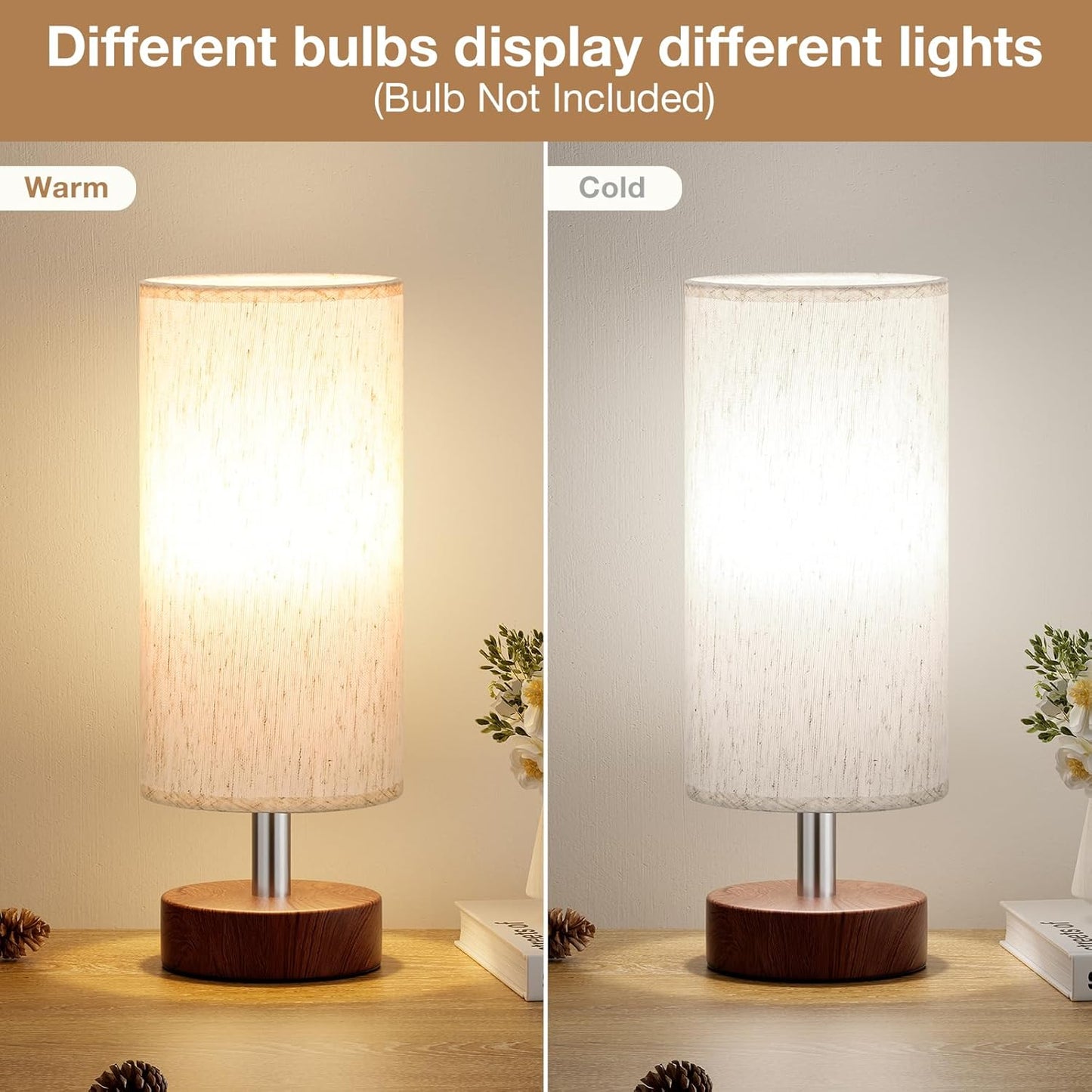 Small Table Lamp for Bedroom Set of 2 - Bedside Lamps for Night Stands, Minimalist Nightstand Light Lamp, Desk Lamps for Reading Room, Kids Room, Living Room, Office, Dorm