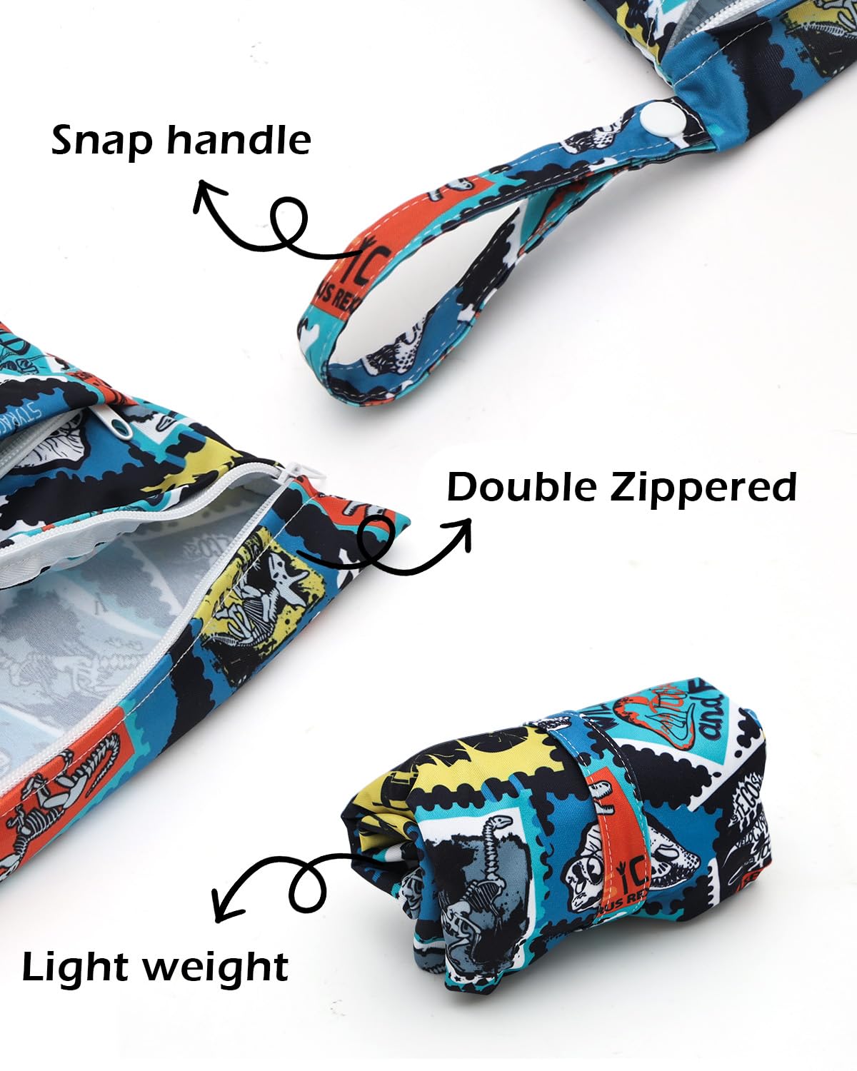 ALVABABY 3 Cloth Diaper Wet Dry Bags Waterproof Reusable with Two Zippered Pockets Travel Beach Pool Daycare Soiled Baby Items Yoga Gym Bag for Swimsuits or Wet Clothes Small medium Large 3L-SML09