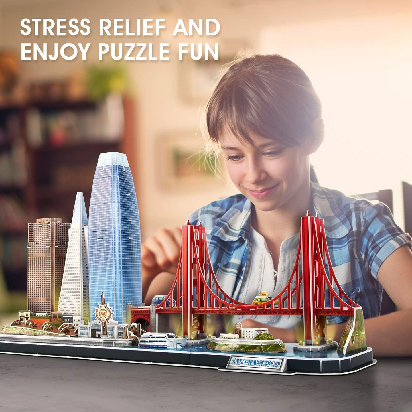 CubicFun 3D Puzzles for Kids Ages 10-14 LED San Francisco Cityline, Arts and Crafts for Kids Ages 8-12 STEM Projects for Kid Age 10-14 Gifts for 8 Year Old Toys for 10 Year Old Girls Architecture