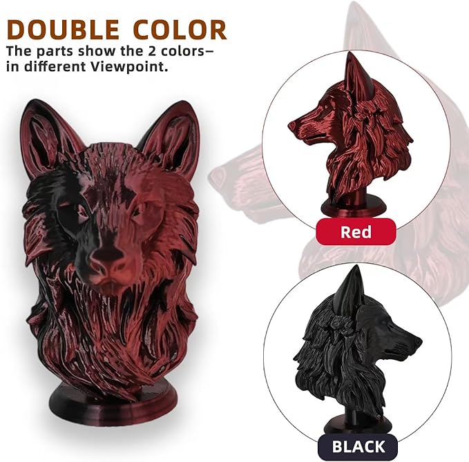 3D Printer Filament, Silk PLA, Color Changeable PLA Filament 1.75mm, Changes Color with Light and Angle, Dimensional Accuracy+/-0.02mm, 1KG Spool (2.2 lbs), Fit Most FDM Printer(Silk Red Black)