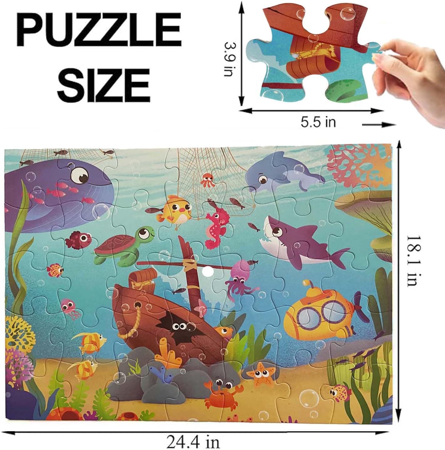 Jumbo Floor Puzzle for Kids, Large Jigsaw Puzzles 35 Piece for Kids Ages 3-5,Preschool Learning & Education Toys, Gifts for 4-8 Year Old Boys and Girls (Marine Animals 2)
