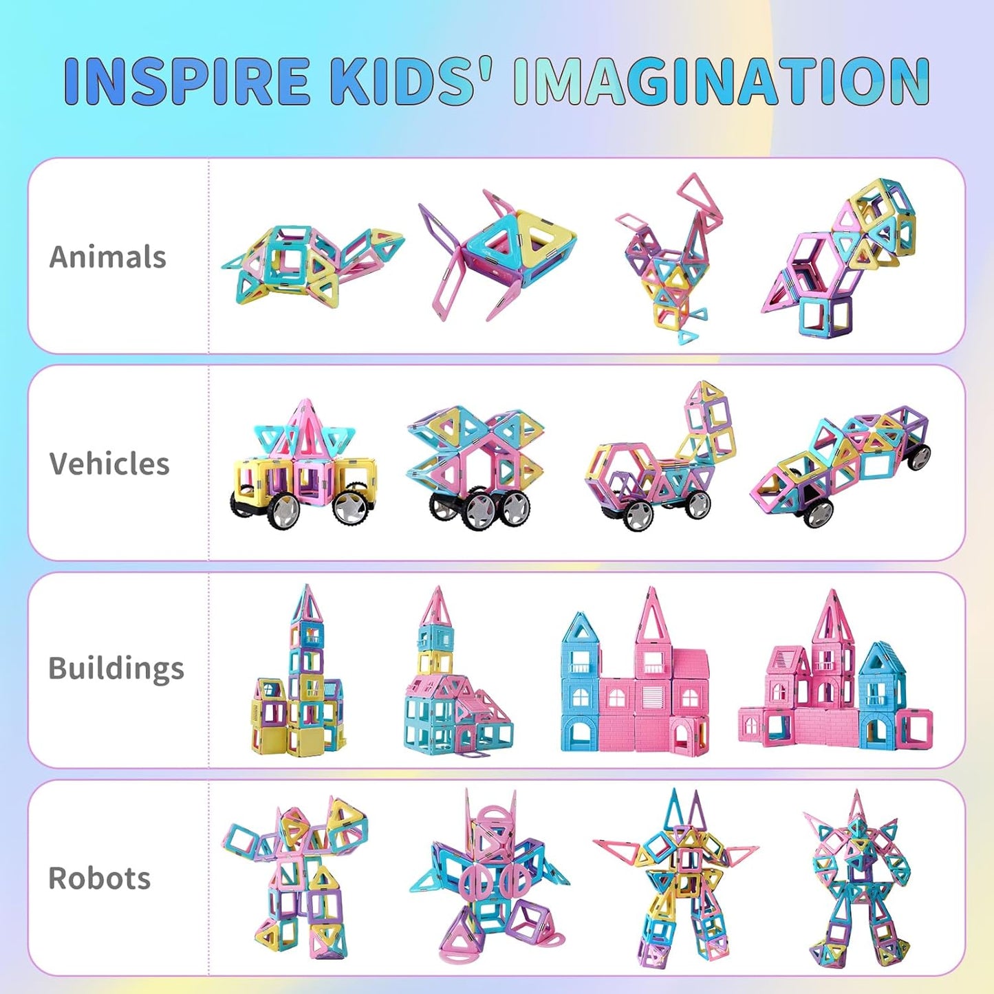 Magnetic Tiles Building Blocks Toys for Kids, 136 Pieces 3D Creative Castle Construction Magnetic Stacking Set Preschool Intelligence STEM Toys for Girls Boys Age 3years and Up (Educational Set)