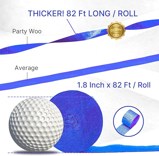 PartyWoo Blue Crepe Paper Streamers 4 Rolls 328 ft Pack of Royal Blue Crepe Paper Rolls for Graduation Wedding Baby Shower Gender Reveal Birthday Party Decorations (1.8 Inch x 82 Ft/Rolls)
