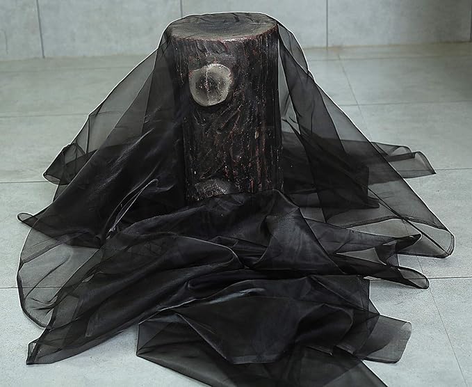 VDS Black Organza Fabric, 30 Yards Continuous, 45” Wide, Wedding Party Decoration Iridescent Crystal Sheer Shiny Organza Tulle Bridal Dress DIY Crafts Costume Sewing Backdrop Arch Cloth