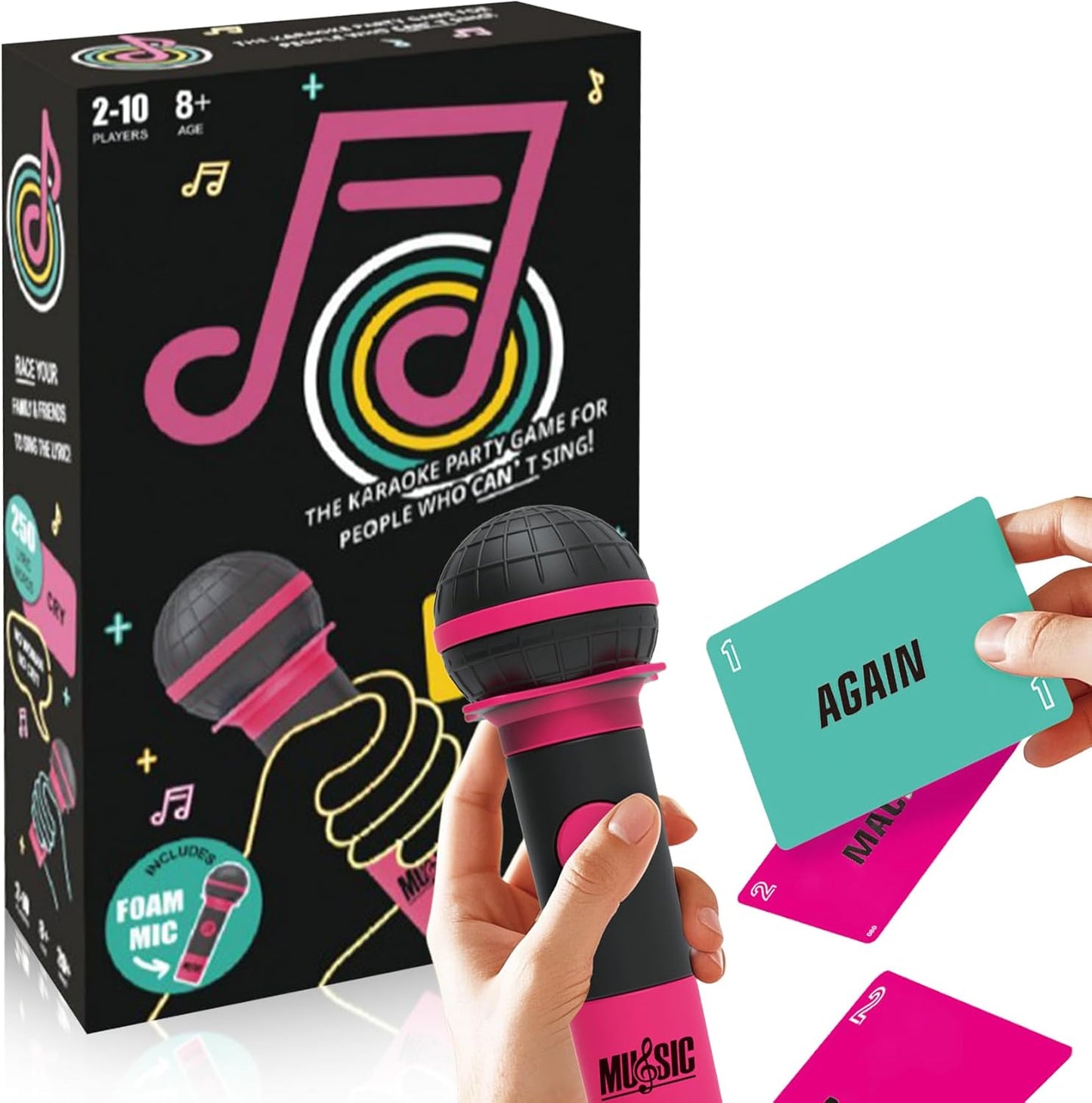 Mic misheard Music Trivia Card Game, Karaoke Party Game for 2-10 Players, Music Card Games with 250 Lyrics (125 Cards) for Family and Adult Christmas & Birthday Gifts