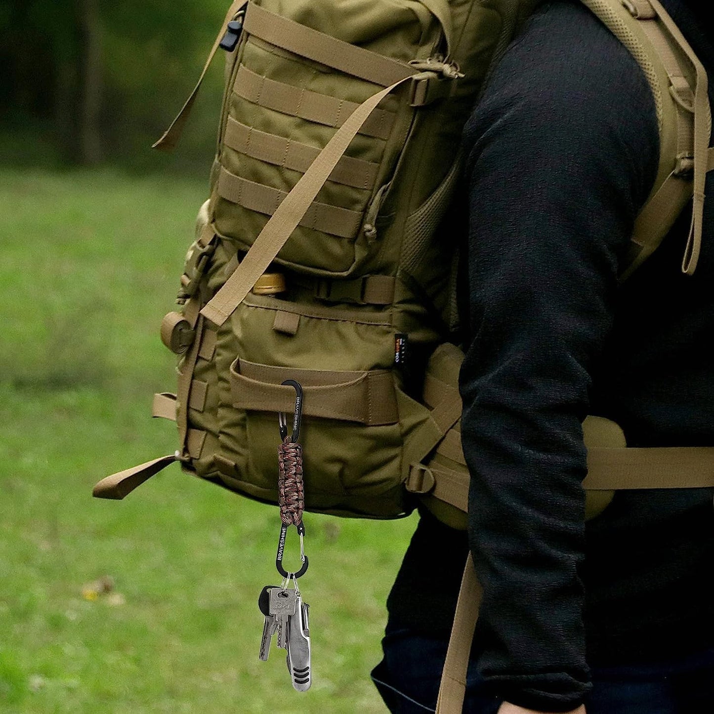 BRAVESHINE Paracord Keychain Carabiner Clip, D Ring Lanyard Hanger Stroller Hook for Water Bottle, Key, Backpacks, Men, Women