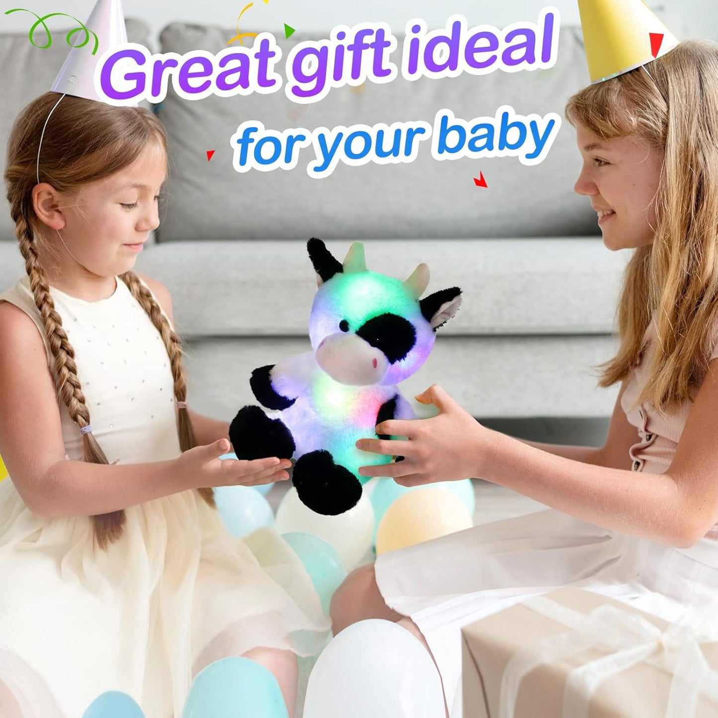 Glow Guards Light up Cow Stuffed Animal Adorable Glow Soft Farm Animal Plush Toy with LED Night Lights Birthday Christmas Children's Day Gifts for Toddler Kids, 15''