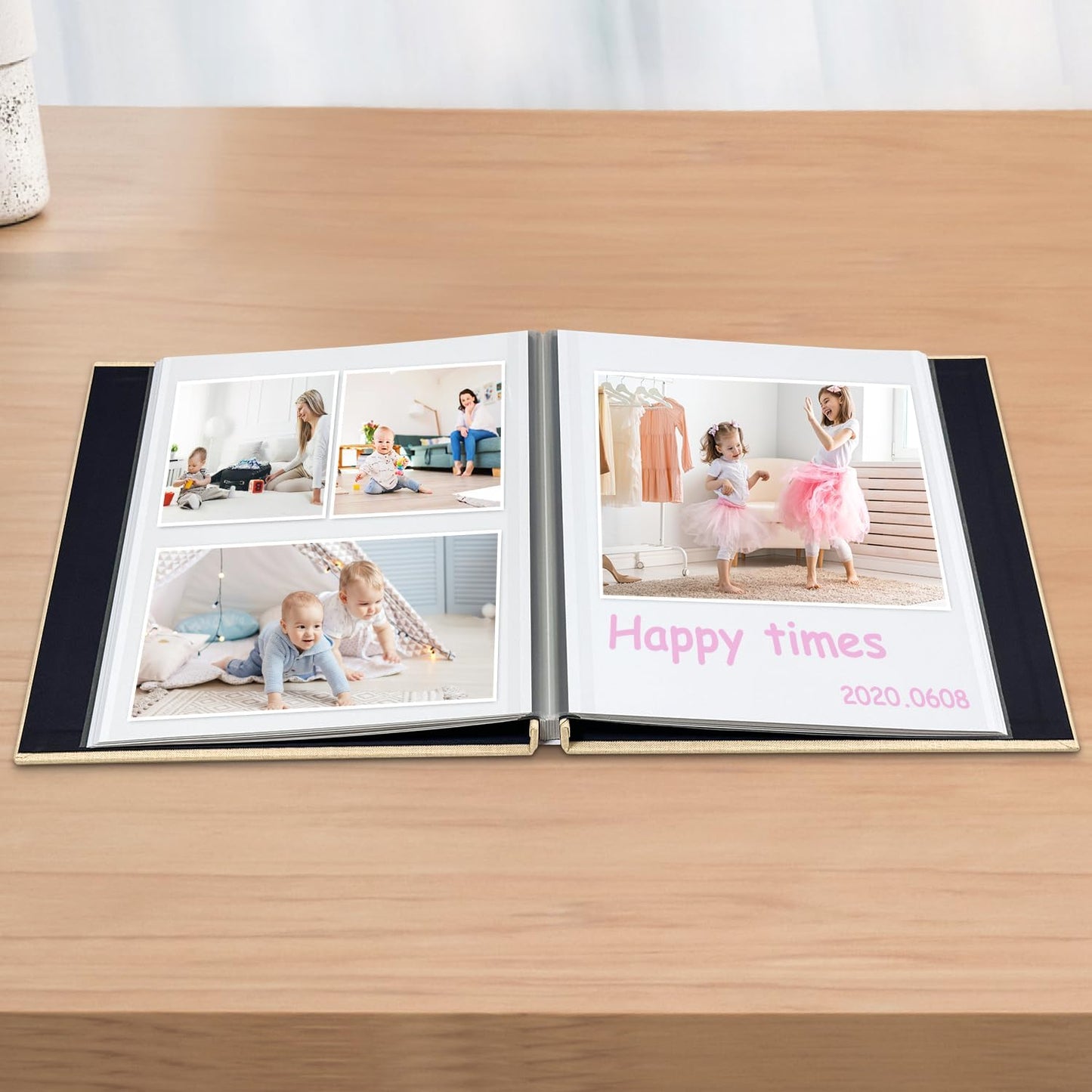 Large Photo Album Self Adhesive Scrapbook Album for 4×6 8×10 Pictures DIY Magnetic Linen Cover Album 60 Pages for Family Wedding Gifts with Metal Pen and Plastic Board