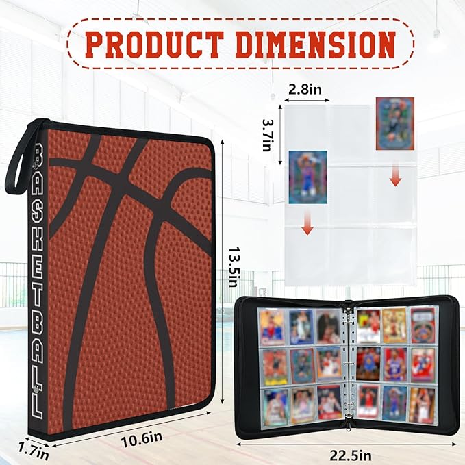 Trading Card Binder 9 Pocket - Basketball Card Binder with Sleeves 900 Double Sided Pockets Sports Trading Cards Album Cards Holder Protectors Set Fit for Game Cards, Sports Cards