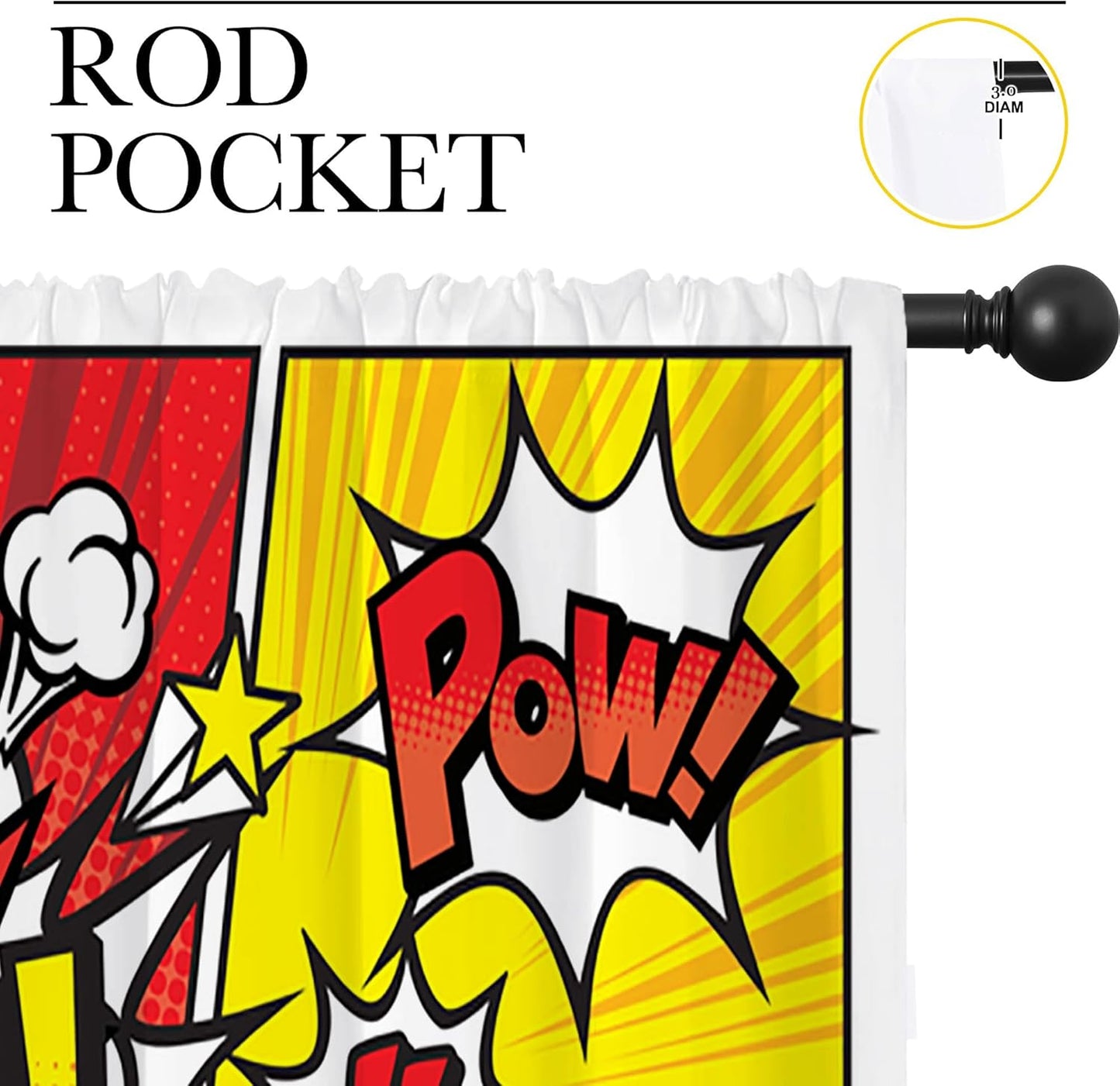 Superhero City Wars Explosion Rod Pocket Blackout Curtains for Boy Girl Bedroom, Colorful Comics Ar Thermal Insulated Home Window Drapes for Living Room Darkening, 55x63 inch