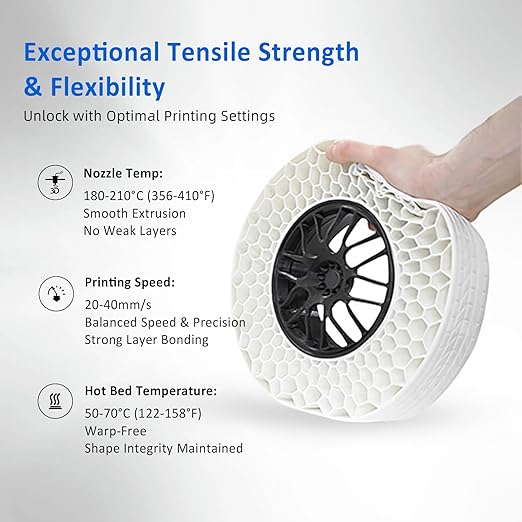 Geeetech TPU Filament 1.75mm, Shore 95A – Flexible 3D Printer Filament with High Elasticity, 1KG (2.2lbs) Spool, Dimensional Accuracy ±0.03mm, Fits Most FDM Printers (White)