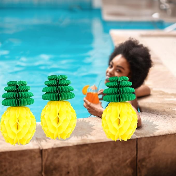 Gyufise 6Pcs Pineapple Honeycomb Centerpieces Tissue Paper Pineapple Table Hanging Decorations for Tropical Luau Hawaiian Jungle Party Supplies Favor