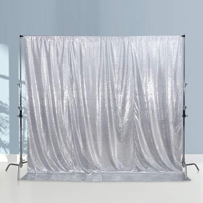 Juya Delight Sequin Backdrop Curtain Non-Transparent Sequin Photography Background Backdrop Curtain for Birthday Party Wedding Festival Ceremony 6FTx8FT Silver