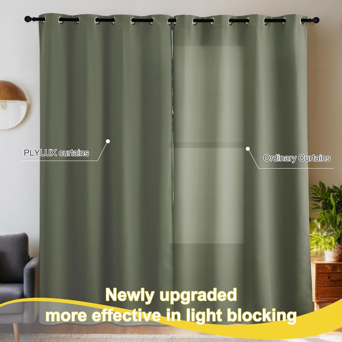 NICETOWN Room Darkening Plylux Curtains 95" Long for Farmhouse Home Decor, Thermal Insulated Window Treatment Privacy Drapes for Bedroom Guest Living Room(52" Wide, Set of 2, Dark Mallard)