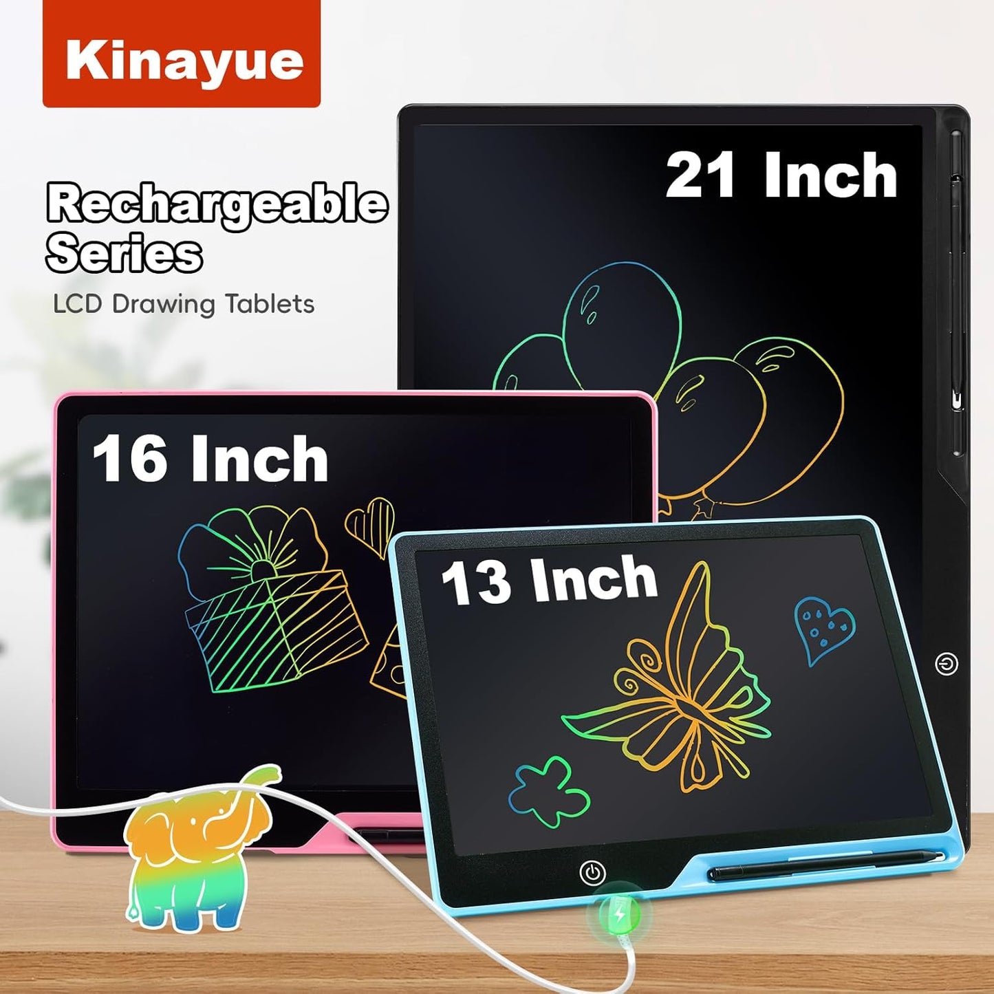 LCD Writing Tablet for Kids, Rechargeable 21 Inch Doodle Board,Easter Basket Stuffers,Preschool Learning Toys Christmas Birthday Gift 3 4 5 6 7 Year Old Girls Boys (Black)