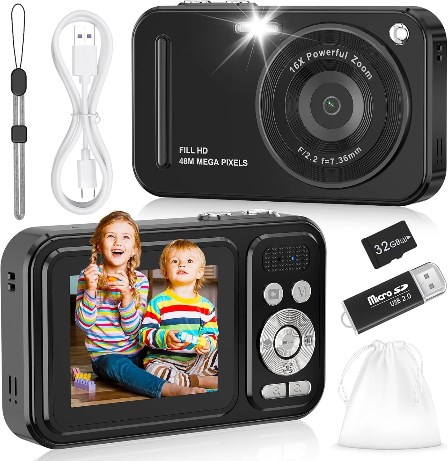 Digital Camera for Kids, WITYEAH 48MP FHD 1080P Point and Shoot Digital Cameras with 16X Zoom Anti-Shake, Compact Portable Cameras for Photography, for Boys Girls Teens Beginners