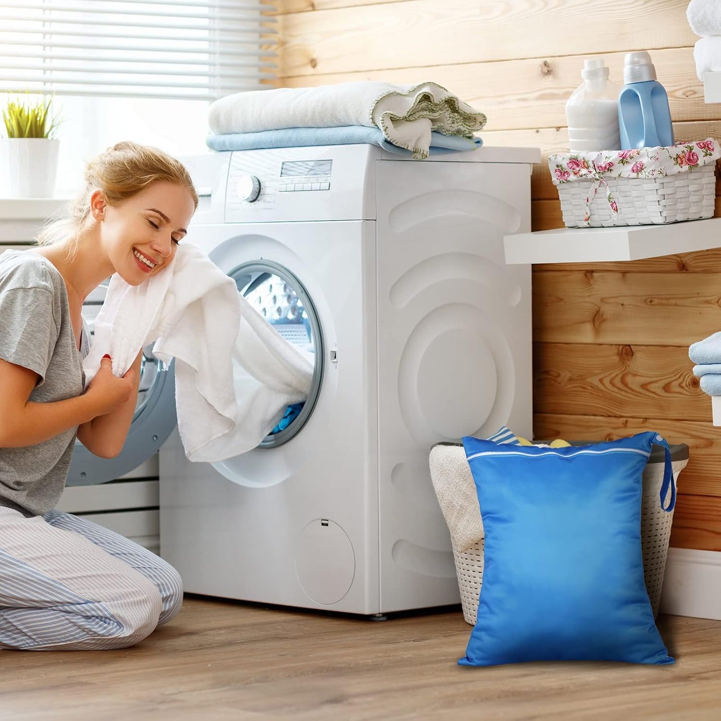 Shappy 2 Pcs Large Travel Laundry Bag Washable Waterproof Wet Dry Large Dirty Clothes Bag Bathing Workout(Solid Gray Blue)