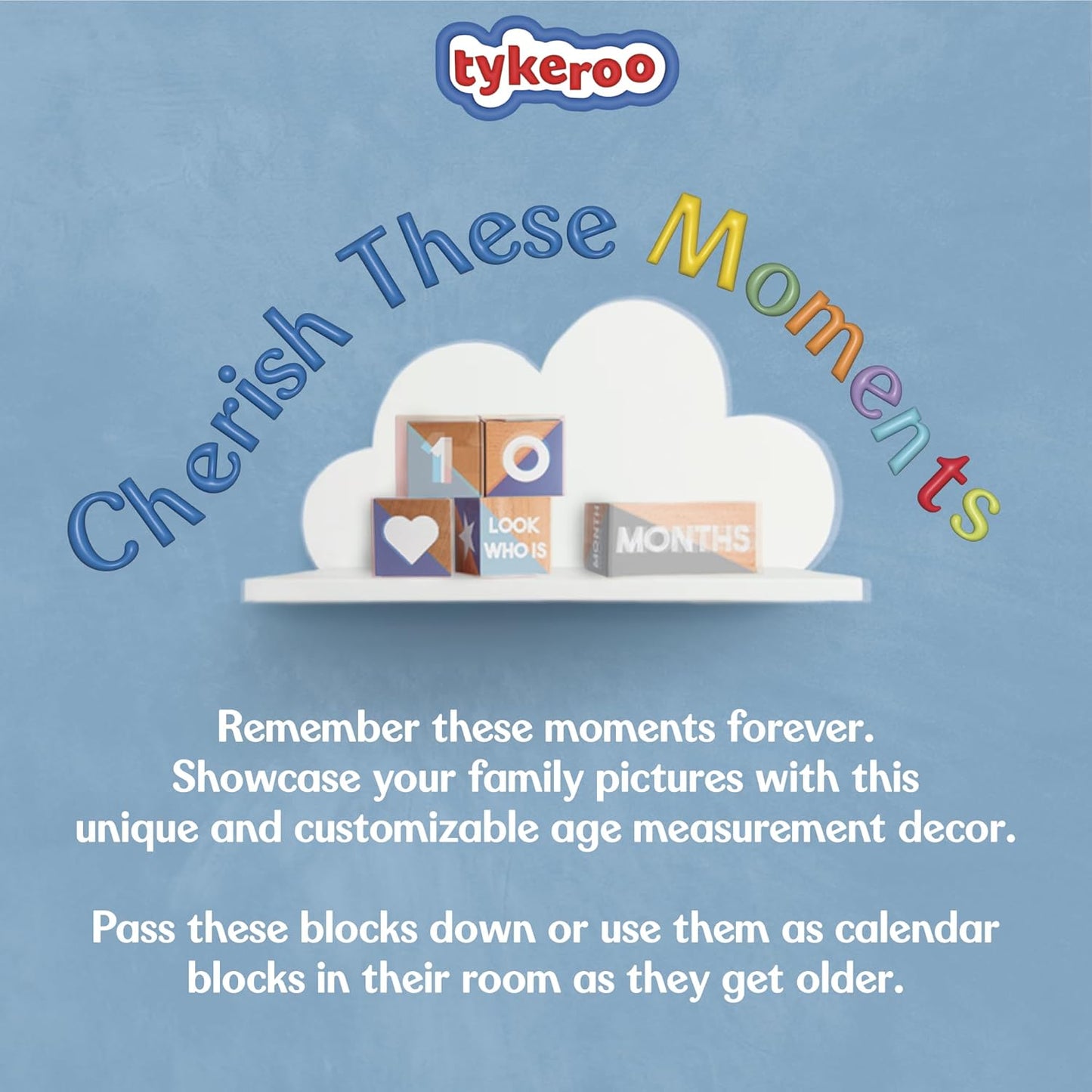 Baby Monthly Milestone Blocks — Cute Nursery Decor — Lovely Newborn Photography Props — Baby Shower Gifts (Blue & Gray)