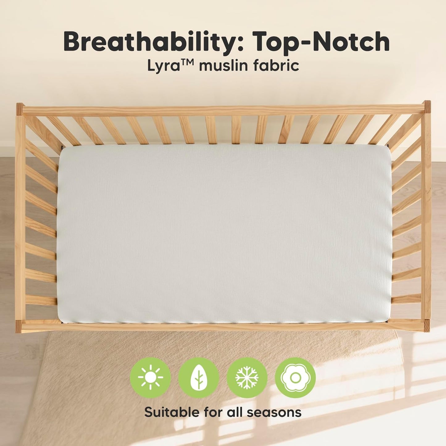 KeaBabies 2-Pack Muslin Crib Sheets for Boys, Girls - 100% Organic Cotton Fitted Baby Crib Mattress Sheet, Soft Breathable Standard Toddler Bed Cover Bedding Set, Neutral, Durable 52x28 (Greige)