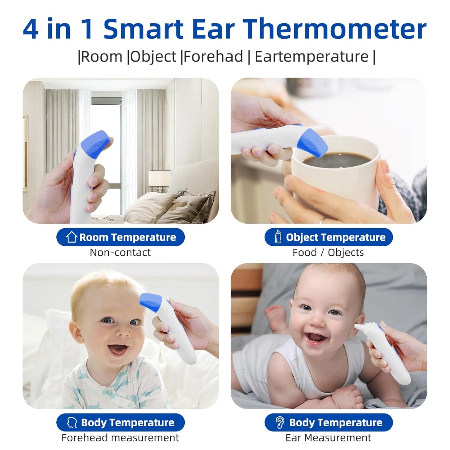 Berrcom 3 in 1 Forehead and Ear Thermometer Indoors Non-Contact Backlight Body Object Temperature Checking Sensor Touchless Digital Thermometer with Fever Alert