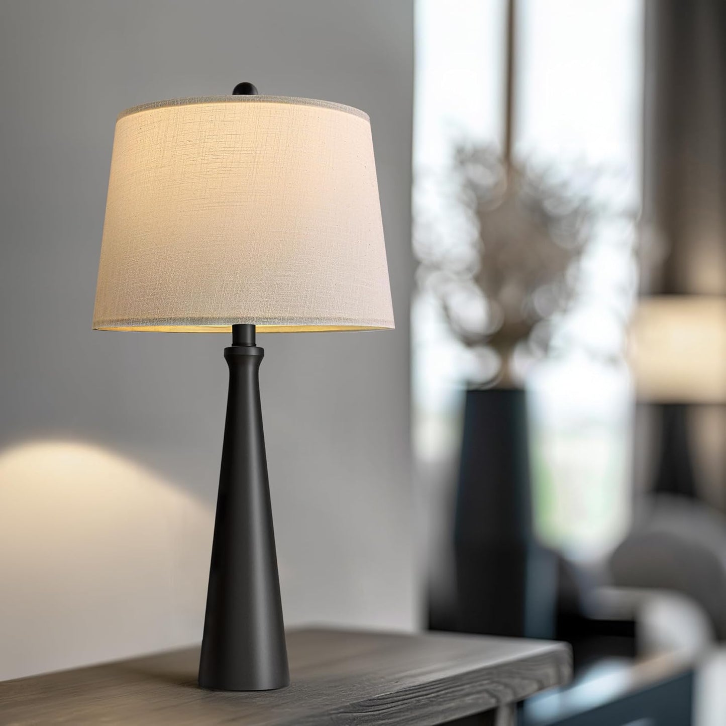 Oneach 25.75" Table Lamps for Living Room, Bedside Lamp 3-Way Dimmable Touch Control, Modern Black Nightstand Lamp with Fabric Shade, Vintage Table Lamp for Bedroom, Bulb Included