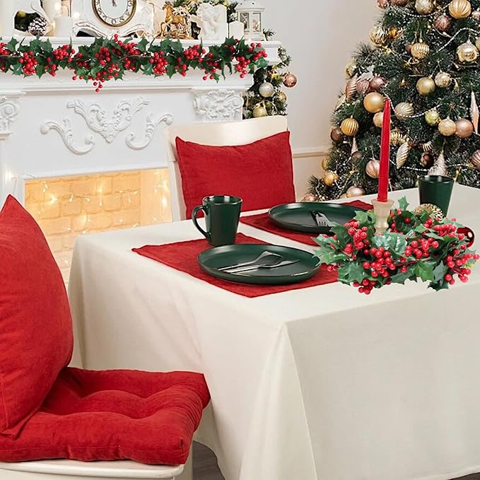 Uguisu 2pcs 5.6ft Red Artificial Christmas Garland,Eucalyptus Green Garland with Berry Flower Clusters,Artificial Vines for Fireplaces,Dining Tables,Christmas Parties