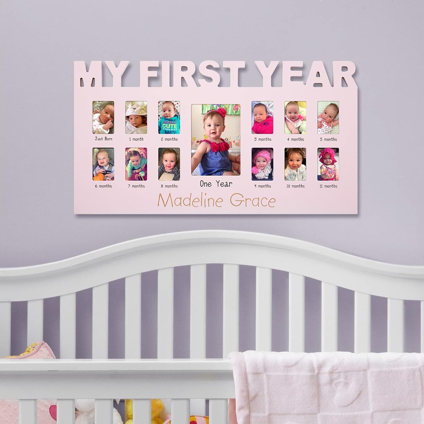Let's Make Memories Personalized Baby's First 12 Months Photo Frame- New Parents- Newborn- Nursery - Pink
