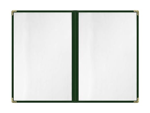 Goodsmart Restaurant Menu Covers – Green 25 Pack, 4-View 8.5" x 14", Side-Loading Vinyl & Plastic Menu Holders, Clear Menu Sleeves, Leather-Style Café Covers with Gold Corners