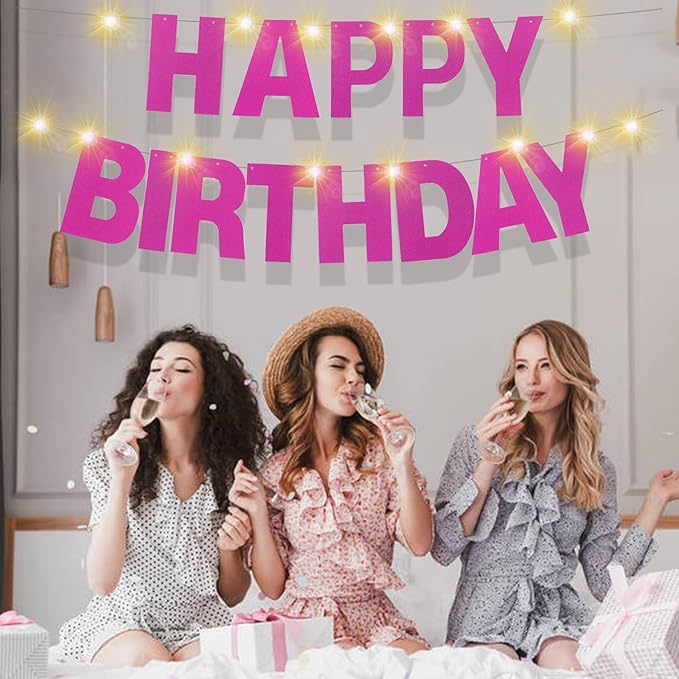 175Pcs DIY Glitter Customizable Banner Kit Custom Banner DIY Happy Birthday Letters Personalized Banners Decor for Christmas Baby Shower Birthday Party Decorations Supplies(Glitter Rose Pink)