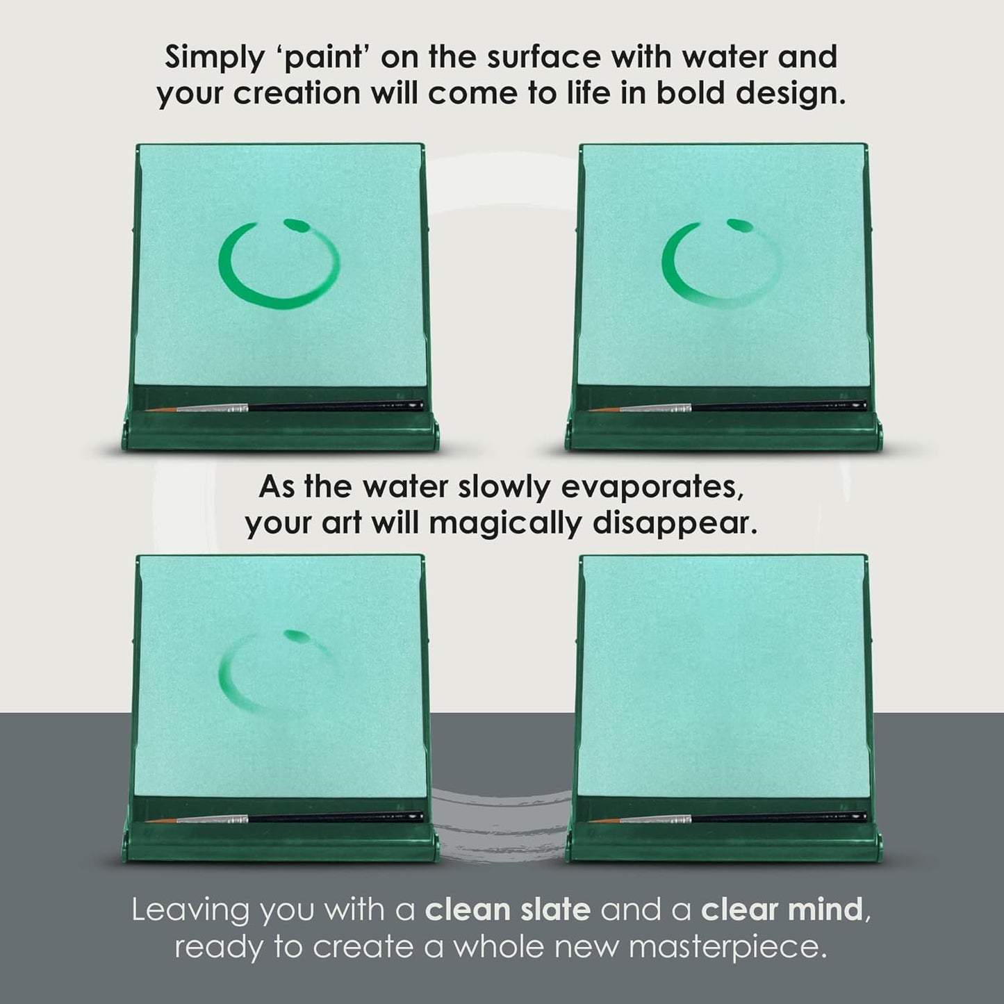Mini Buddha Board Art Set: Water Drawing Writing Board w/ Water Brush for Mindfulness & Meditation – Inkless Zen Based Drawing Board - Painting & Art Supplies – Ideal Relaxation Gifts (5” x 5”, Green)