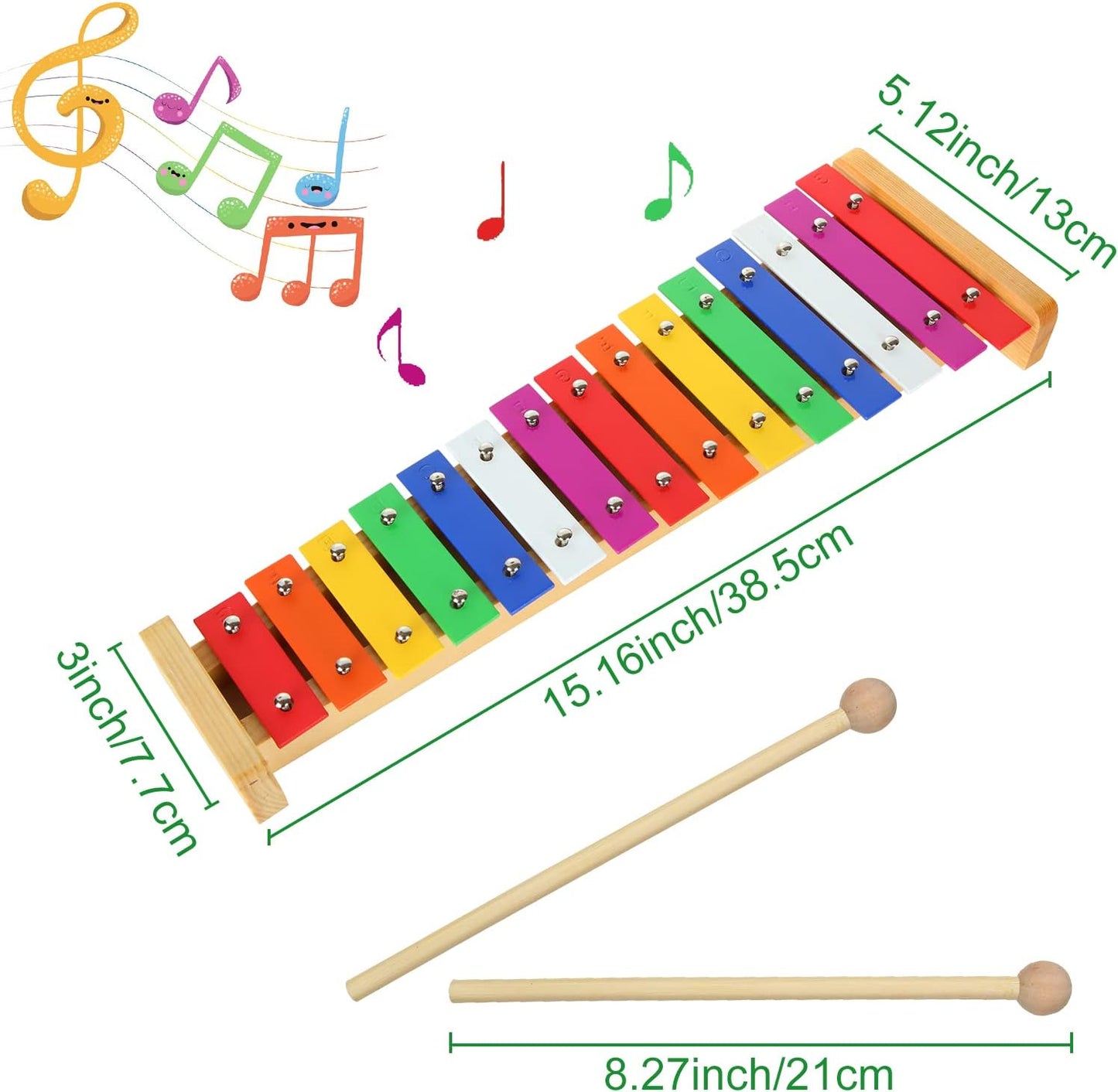 15 Tone Xylophone Glockenspiel Colorful Wooden Xylophone Xilofono Instrument with 2 Mallets for Beginner