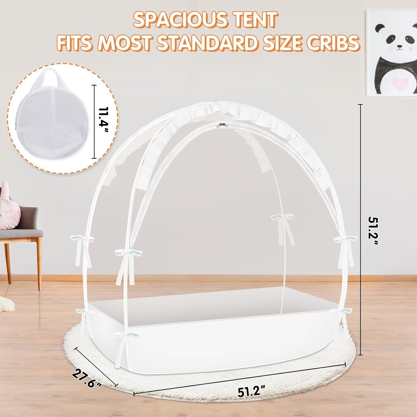 Crib Tent to Keep Baby from Climbing Out - Crib Net to Keep Baby in - Pop Up Breathable Cribs Cover - Canopy with Upgrade Strong Mesh and Durable Zipper (White, Lager)